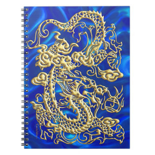 Caderno Espiral Dragão Dourado embutido