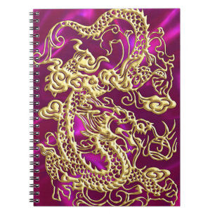 Caderno Espiral Dragão Dourado embutido no Impressão de Satin mage