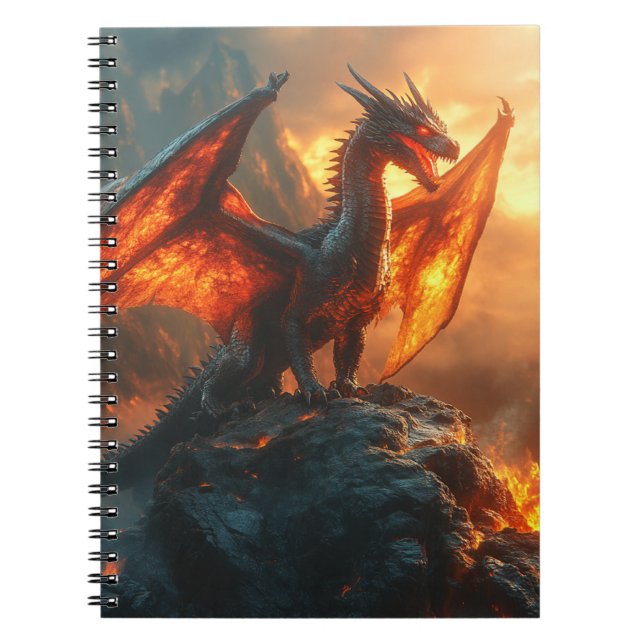 Caderno Espiral Dragão Irritado da Fiery Red Fiery (Frente)