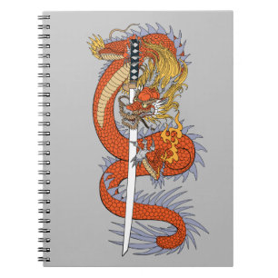 Caderno Espiral Dragão japonês com a calça de saia-da-katana