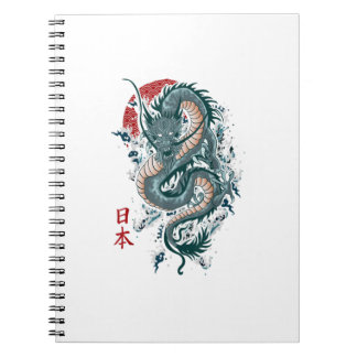 Caderno Espiral Dragão Japonês Tradicional Arte Dragão Japonês