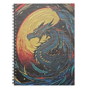 Caderno Espiral Dragão Mitológico do Sol Xilogravura