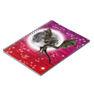 Caderno Espiral Dragão Negro - Criatura Fantástica Mítica Céu Verm