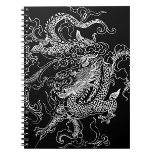 Caderno Espiral Dragão Negro e Branco