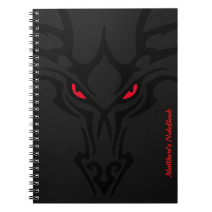 Caderno Espiral Dragão Negro Escuro Vermelho Assustador Nome dos O