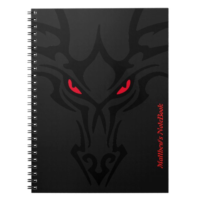 Caderno Espiral Dragão Negro Escuro Vermelho Assustador Nome dos O (Frente)
