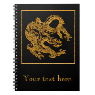 Caderno Espiral Dragão oriental dourado 01