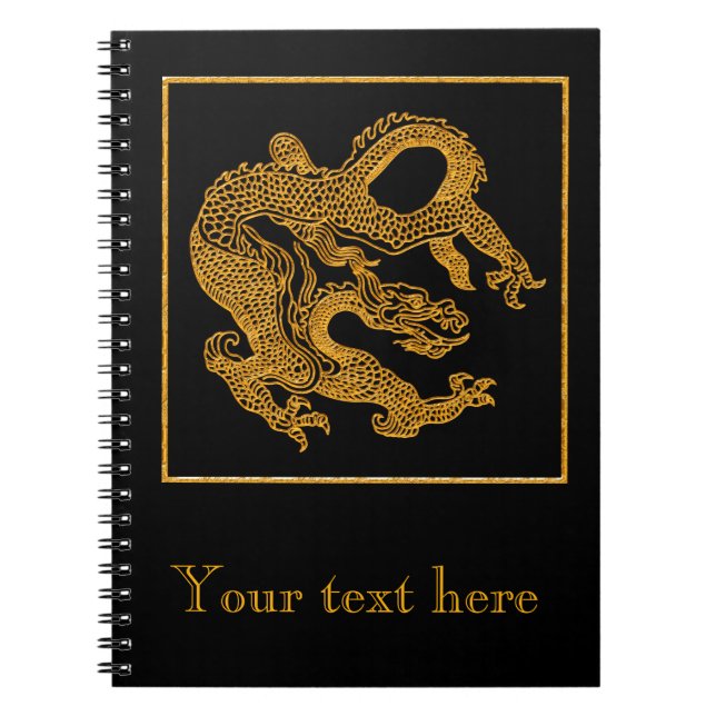 Caderno Espiral Dragão oriental dourado 01 (Frente)