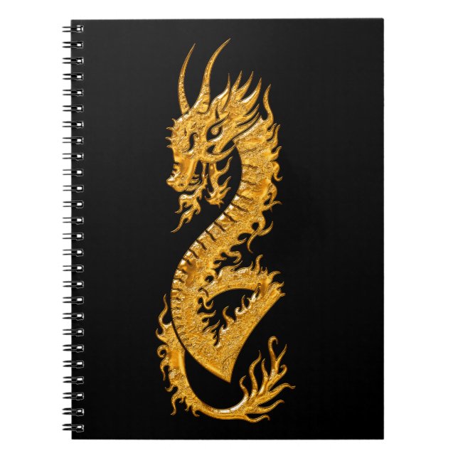 Caderno Espiral Dragão oriental dourado 02 var (Frente)