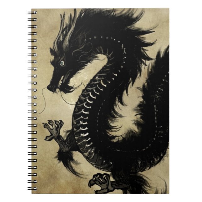 Caderno Espiral Dragão preto (Frente)