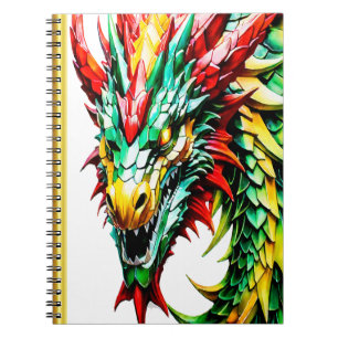 Caderno Espiral Dragão respirador de incêndio, em escala vermelha,