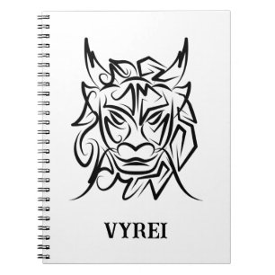 Caderno Espiral Dragão Tribal Negro e Branco
