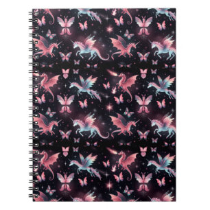 Caderno Espiral Dragão Unicórnio Rosa Misto