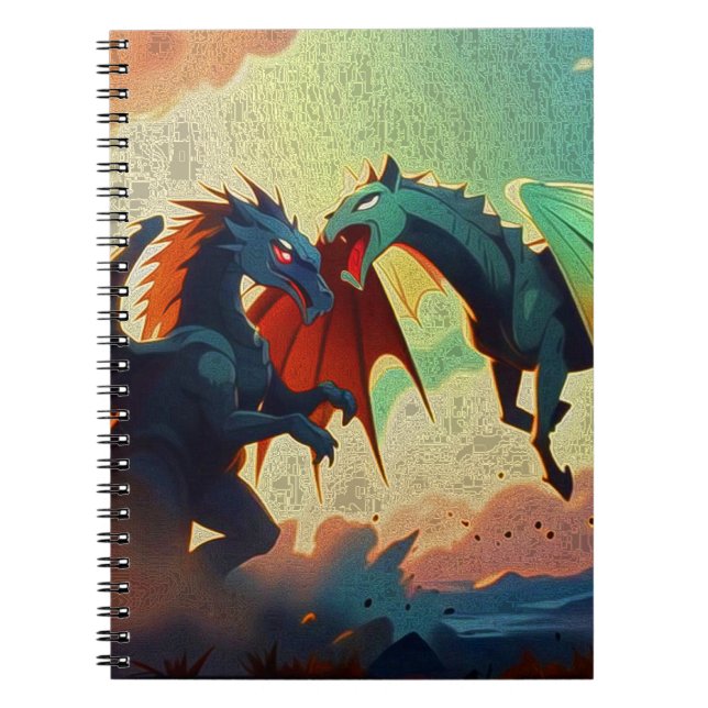 Caderno Espiral Dragão vs Pegasus - Arte Fantástica (Frente)