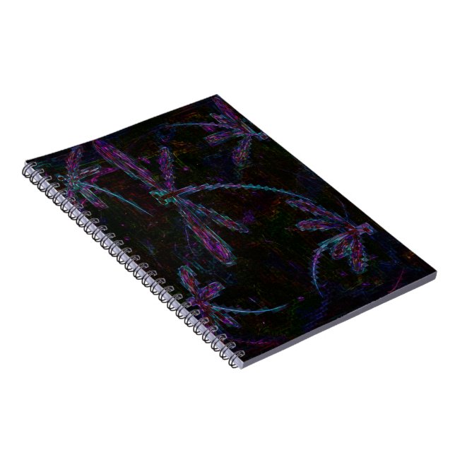 Caderno Espiral Dragões Azuis bonito em Preto (Lado Direito)