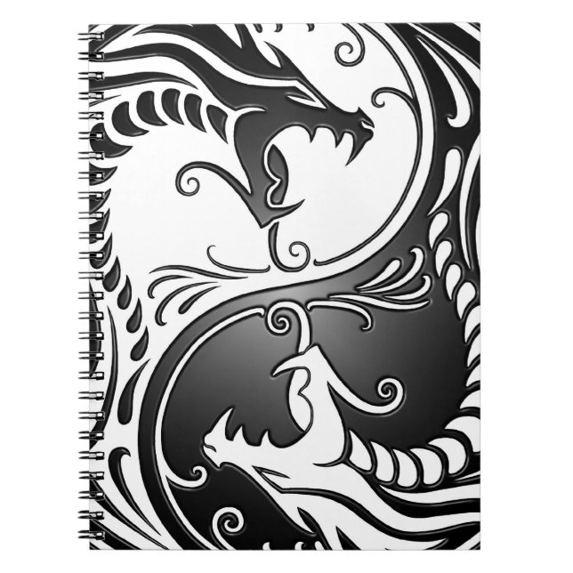 Caderno Espiral Dragões, branco e preto de Yin Yang (Frente)