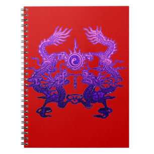 Caderno Espiral Dragões CHINESES do roxo do ANO NOVO