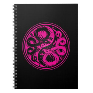 Caderno Espiral Dragões cor-de-rosa e pretos do chinês de Yin Ya