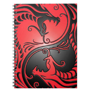 Caderno Espiral Dragões, vermelho e preto de Yin Yang