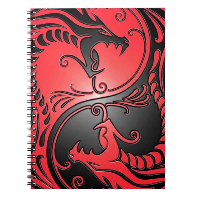 Caderno Espiral Dragões, vermelho e preto de Yin Yang (Frente)