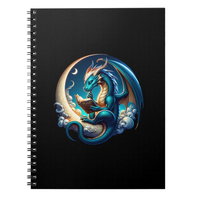 Caderno Espiral Dragon Bookworm, Leitura à Lua (Frente)