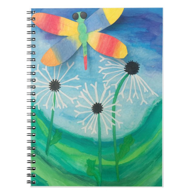 Caderno Espiral Dragonfly & Dandelion Watercolor (Frente)