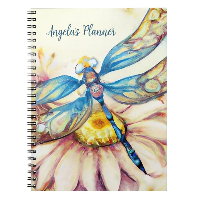 Caderno Espiral Dragonfly De Aquarela, Personalize (Frente)