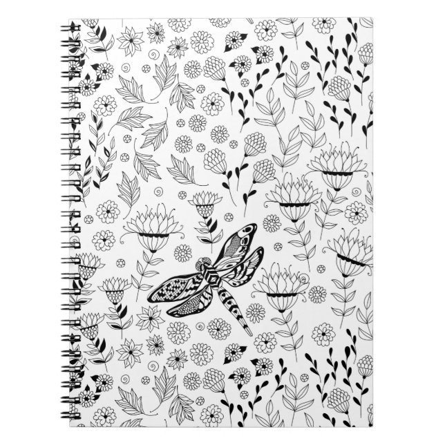 Caderno Espiral Dragonfly e flores (Frente)