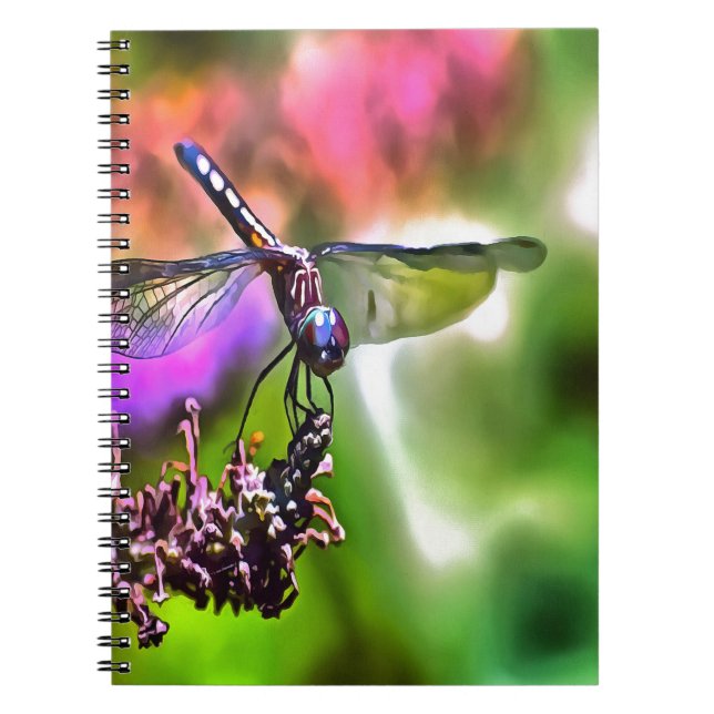 Caderno Espiral Dragonfly em pintura realística verde e azul (Frente)