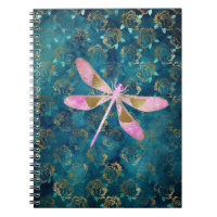 Dragonfly rosa Dourada sobre o fundo floral da Tur