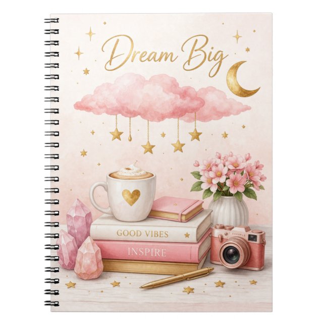 Caderno Espiral Dream Big Aesthetic Notebook 💖 Cute Pink Journal (Frente)
