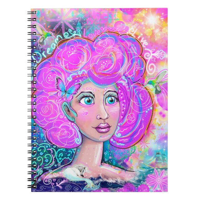 Caderno Espiral Dream, Love, Live - Neon Dreams Art Notebook (Frente)