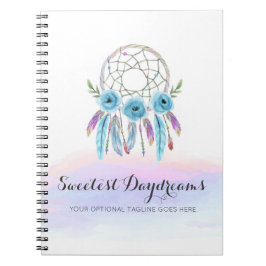 Caderno Espiral Dreamcatcher Watercolor Penas Russas Boho Chic