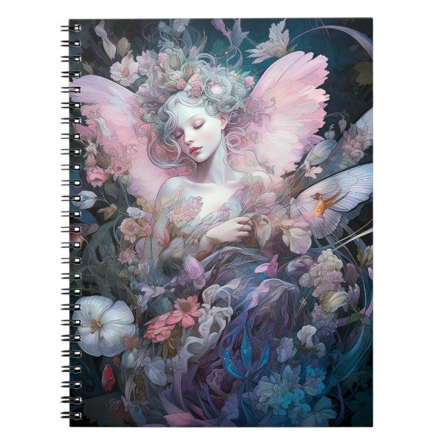 Caderno Espiral Dreamfairy Girl rosa Blue Fantasy Art (Frente)