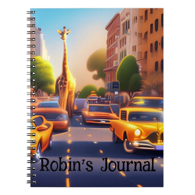 Caderno Espiral Dreamscape Giraffe in City com carros (Frente)