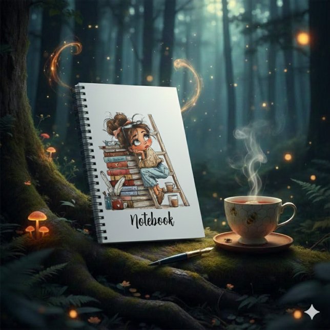 Caderno Espiral Dreamy Bookish Girl – Aesthetic Reading & Coffee (Criador carregado)
