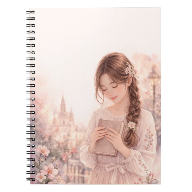 Caderno Espiral Dreamy Floral Girl Aesthetic Spiral Photo Notebook (Frente)