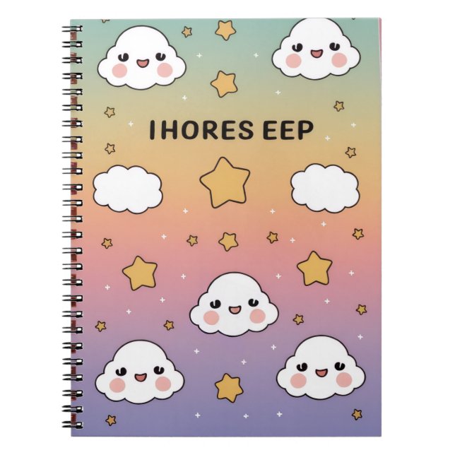 Caderno Espiral “Dreamy pastel, soft clouds, stars, notebook cover (Frente)