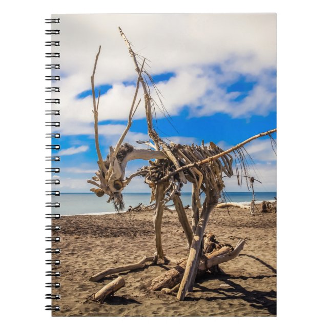 Caderno Espiral Driftwood trabalho de arte em Hokitika Beach, Nova (Frente)