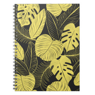 Caderno Espiral Duas Peças Tropicais De Folha Amarelo-Tom Sem Olh