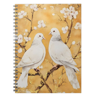 Caderno Espiral duas pombas brancas empoleiradas em um galho