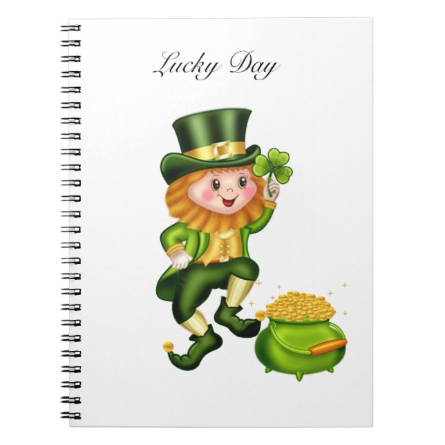 Caderno Espiral Duende fofo e pote de ouro (Frente)