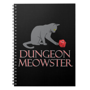Caderno Espiral Dungeon Meowster Engraçado Gato RPG com Dice