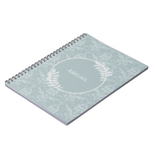 Caderno Espiral Dusty Blue Elegant Damask Personalizado