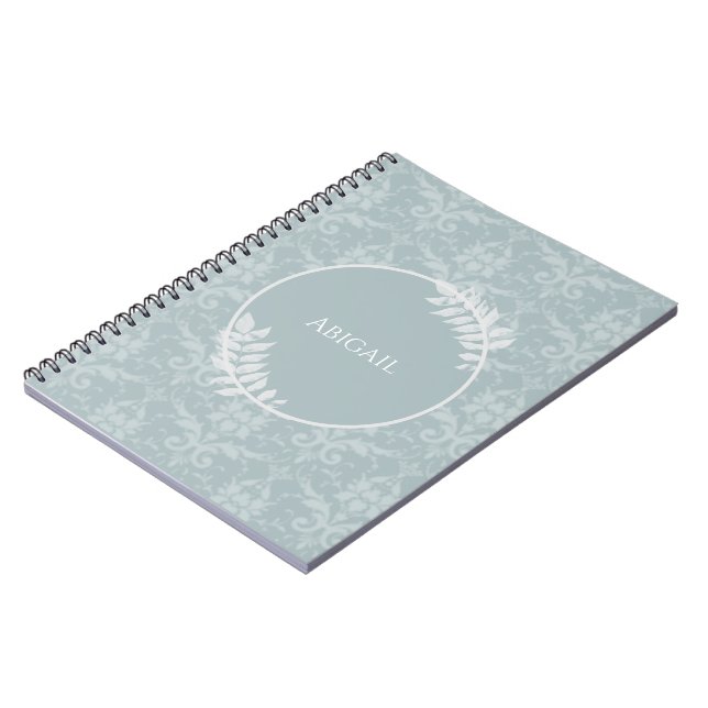 Caderno Espiral Dusty Blue Elegant Damask Personalizado (Left Side)