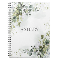 Dusty Blue Greenery Nome Personalizado de Aquarela
