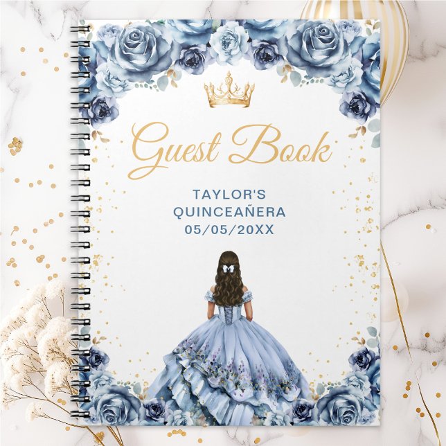 Caderno Espiral Dusty Blue Princess Quinceañera Livro Convidado (Criador carregado)