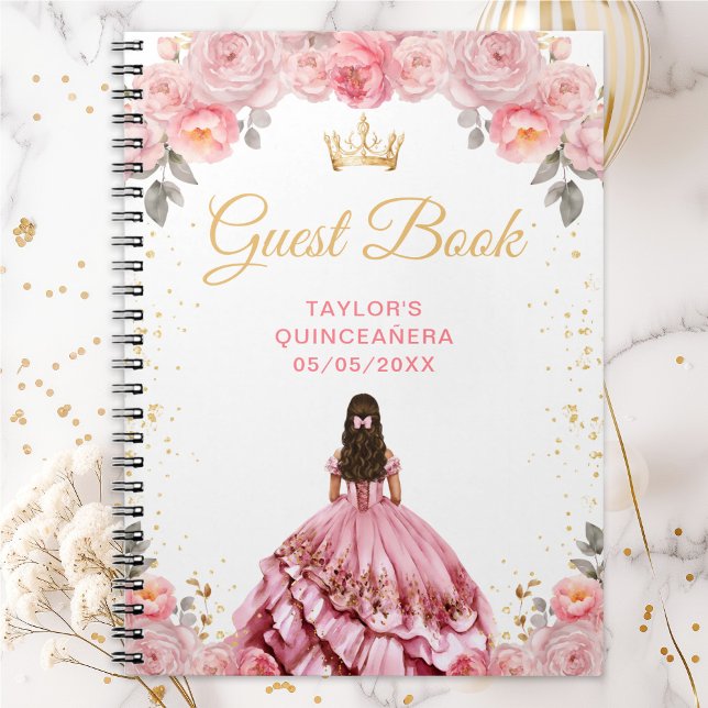 Caderno Espiral Dusty Pink Princesa Quinceañera Livro Convidado (Criador carregado)