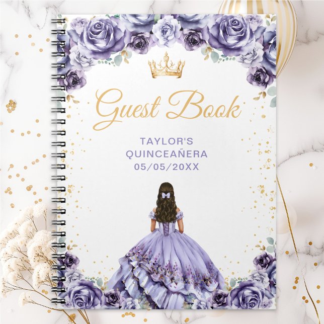 Caderno Espiral Dusty Purple Princess Quinceañera Livro Convidado (Criador carregado)