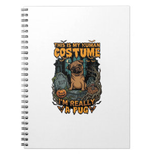 Caderno Espiral É um Pug de Fantasia Humana na Lápide do Abóbora d